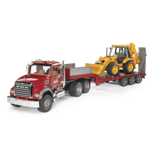 Camion remorque basse avec rétrocaveuse JCB