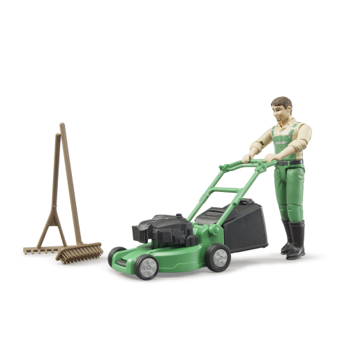 Jardinier avec tondeuse  et accessoires Bruder