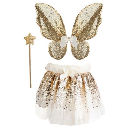 Papillon doré 3pcs(jupe, ailes, baguette) 4-6 ans