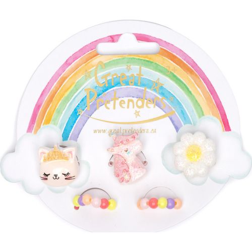 Bagues élastique fleurs, chatton, licorne 5pcs