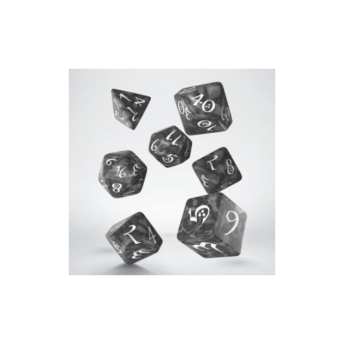 ENSEMBLE DE 7 DÉS POLYÉDRIQUES FUMÉE CHIFFRES BLAN