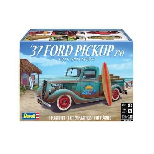 MC Ford pickup 1937 avec planche de surf 1/25
