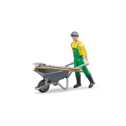 Figurine de fermier avec brouette et accessoire Bruder