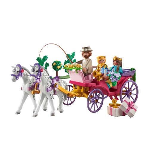Calèche avec couple princier, cocher et cadeau