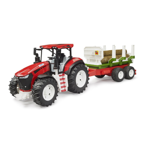 Tracteur rouge avec reorque à bois Roadmax