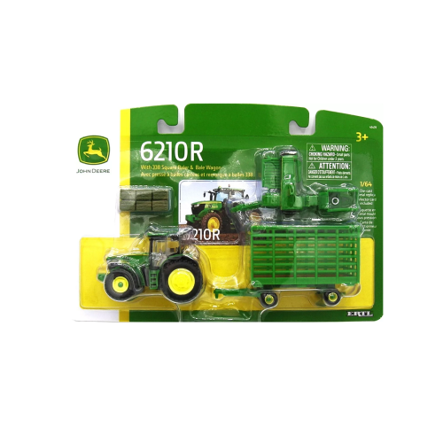 Tracteur, balleuse 6210R et voiture John Deere 1/64
