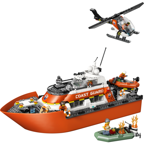 Le bateau de sauvetage et l’hélicoptère de la garde côtière